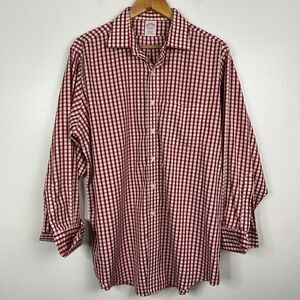 Brooks Brothers  Traditional Fit  Non Iron  Cotton  Long Sleeve Gingham Red